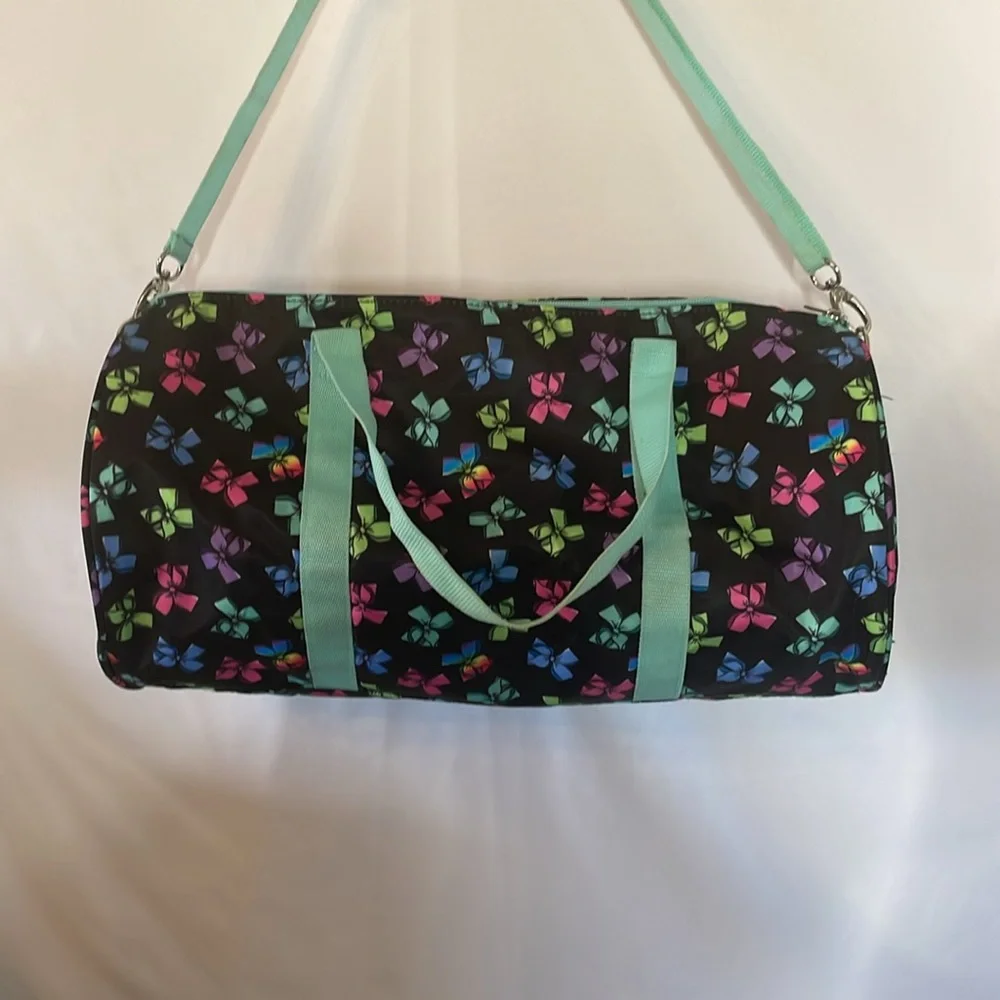 Jojo siwa dance duffle bag black with‎ multi color bows adjustable strap